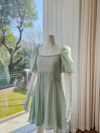 Sleek Short Sleeve Green Homecoming Dress Beaded A-Line Birthday Dress GG6045