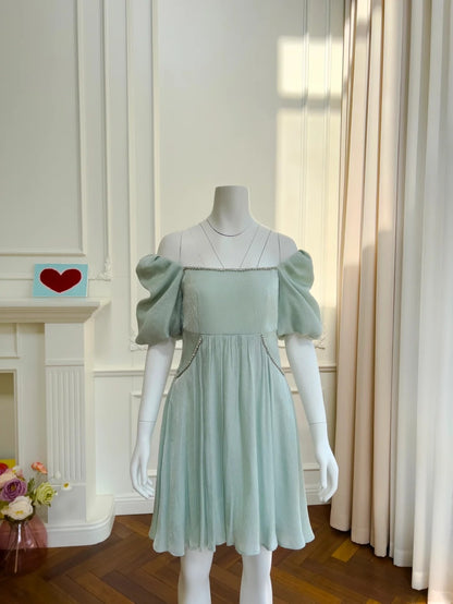 Sleek Short Sleeve Green Homecoming Dress Beaded A-Line Birthday Dress GG6045