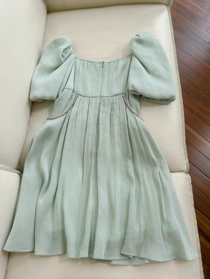 Sleek Short Sleeve Green Homecoming Dress Beaded A-Line Birthday Dress GG6045