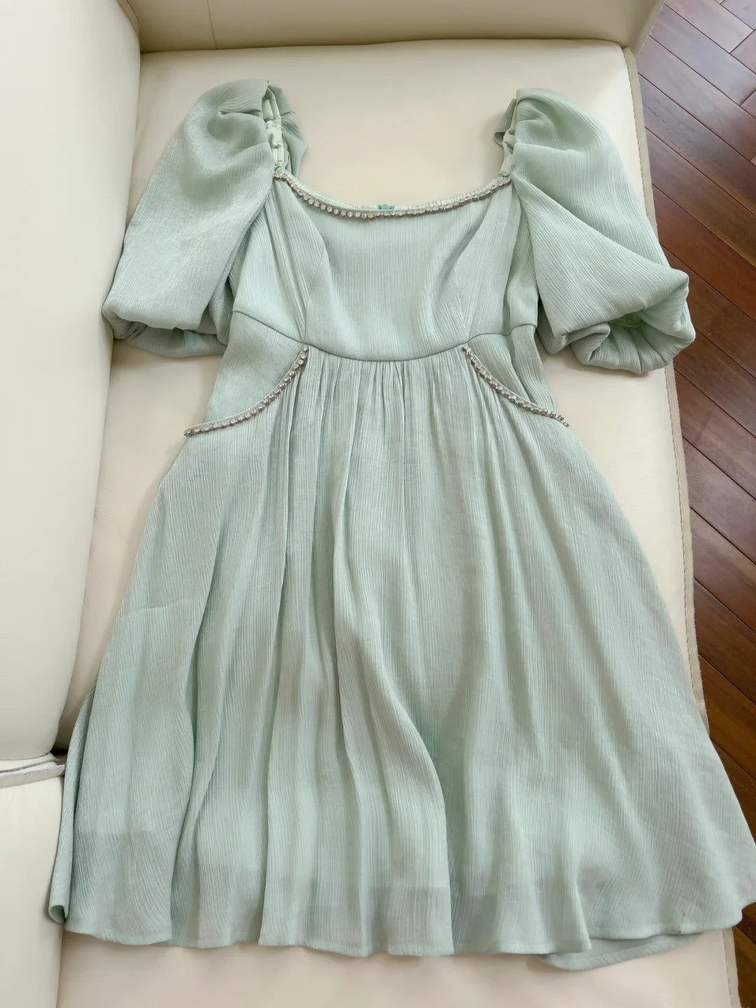 Sleek Short Sleeve Green Homecoming Dress Beaded A-Line Birthday Dress GG6045