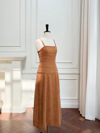Ornate Spaghetti Straps Orange Prom Dress Beads A-Line Evening Dress GG6046