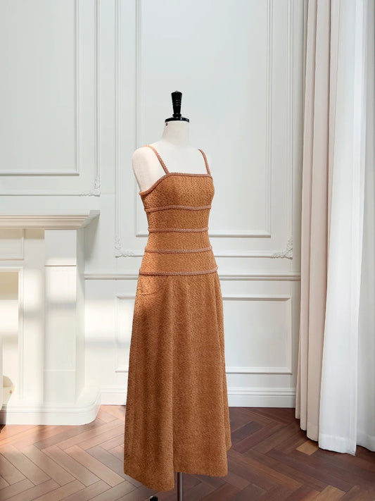 Ornate Spaghetti Straps Orange Prom Dress Beads A-Line Evening Dress GG6046