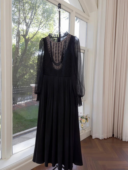 Charming Long Sleeve Black Prom Dress Sequins A-Line Evening Dress GG6047