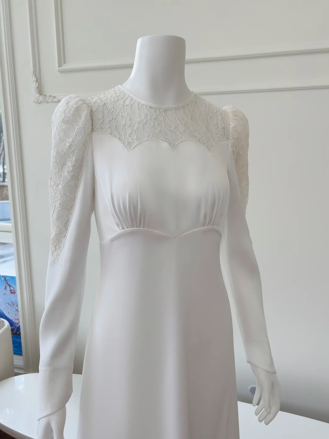 Elegant Lace WhiteProm Dress Long Sleeve A-Line Evening Dress GG6050