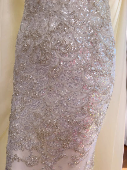 Glittering Spaghetti Straps Beige Prom Dress Sequins A-Line Evening Dress GG6052