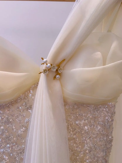 Glittering Spaghetti Straps Beige Prom Dress Sequins A-Line Evening Dress GG6052