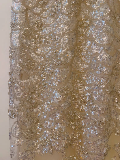 Glittering Spaghetti Straps Beige Prom Dress Sequins A-Line Evening Dress GG6052