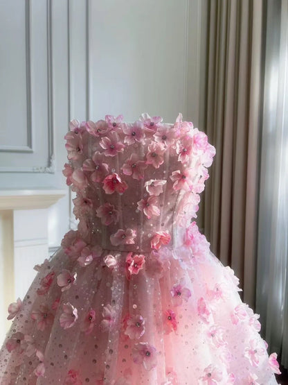 Charming Strapless Pink Homecoming Dress Appliques A-Line Sequins Birthday Dress GG6055