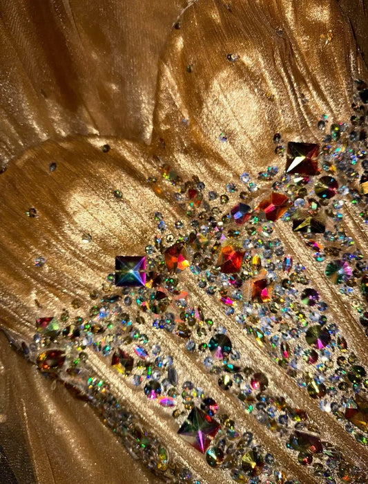 Glam Strapless Gold Prom Dress Rhinestones A-Line Evening Dress GG6065