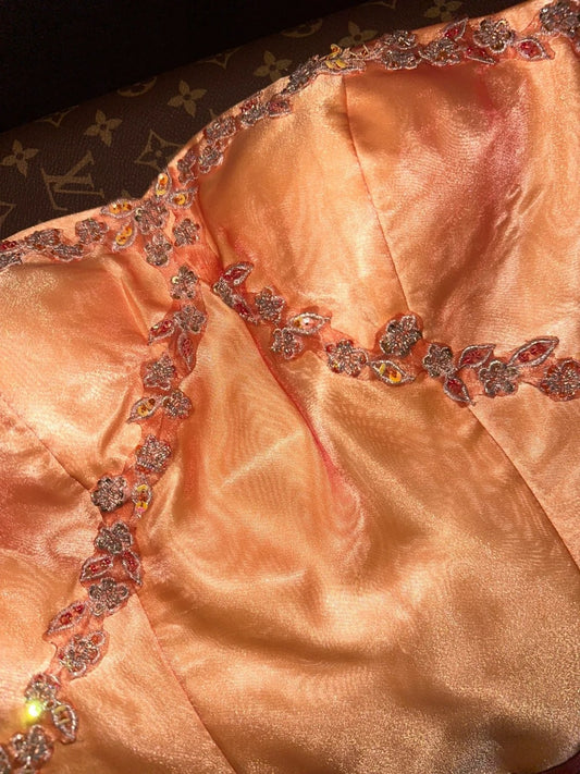 Luxurious Strapless Orange Prom Dress Beaded A-Line Evening Dress GG6066