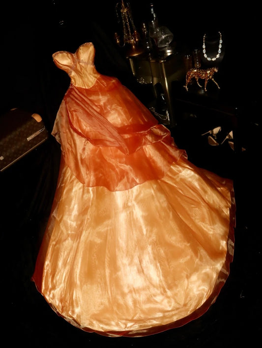 Luxurious Strapless Orange Prom Dress Beaded A-Line Evening Dress GG6066