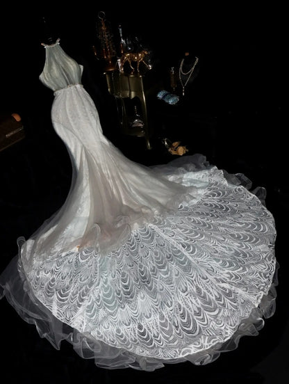 Graceful Halter Neck Wedding Dress, Beaded Mermaid Bridal Dress GG6069