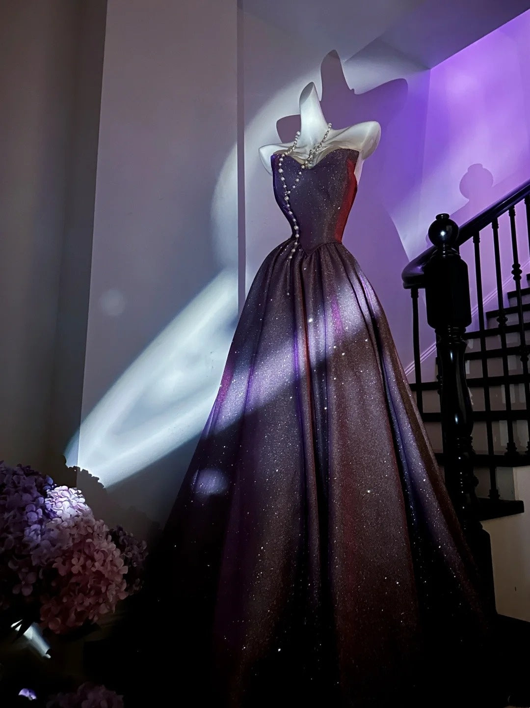 Glamorous Strapless Purple Prom Dress Sequins A-Line Evening Dress GG6070