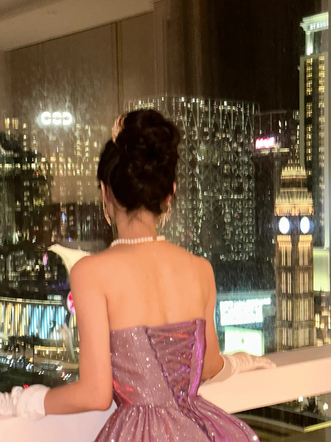 Glamorous Strapless Purple Prom Dress Sequins A-Line Evening Dress GG6070