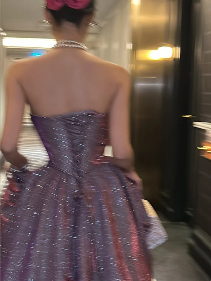Glamorous Strapless Purple Prom Dress Sequins A-Line Evening Dress GG6070