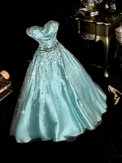 Sparkly Strapless Green Prom Dress Beading A-Line Evening Dress GG6073