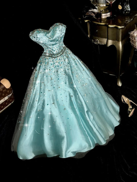 Sparkly Strapless Green Prom Dress Beading A-Line Evening Dress GG6073