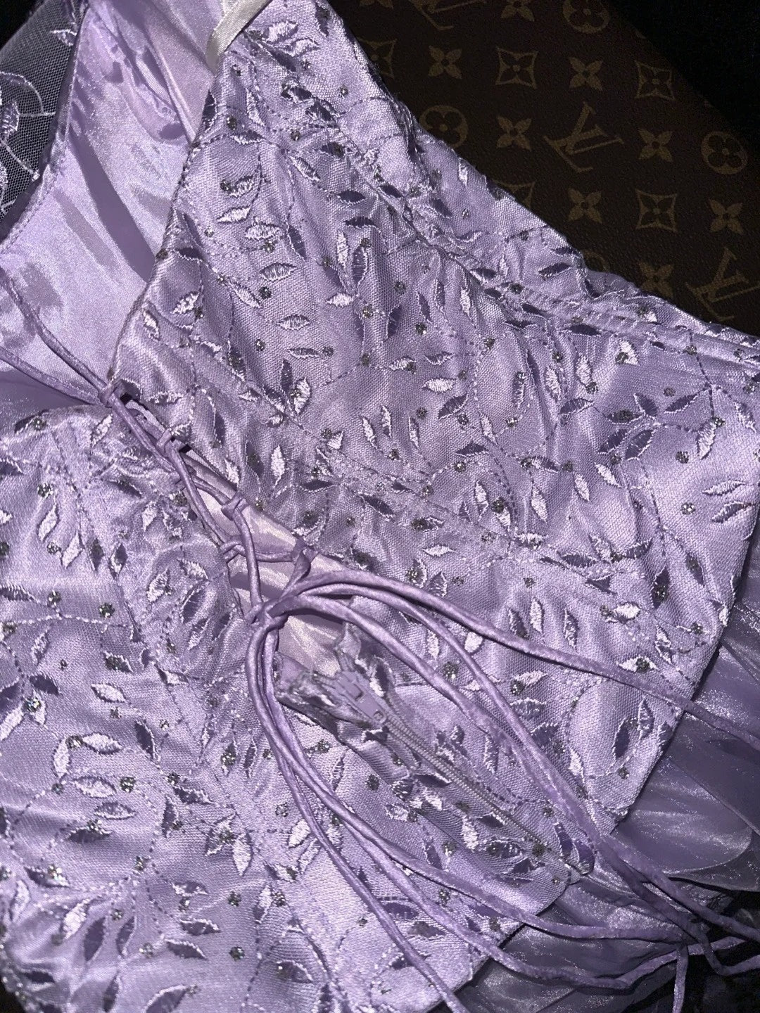 Elegant Spaghetti Straps Purple Prom Dress Floral Sequins A-Line Evening Dress GG6076