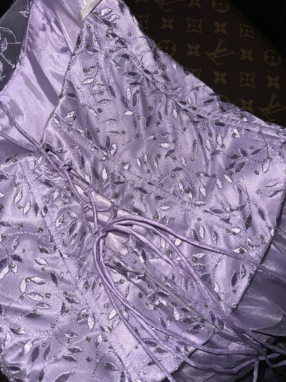 Elegant Spaghetti Straps Purple Prom Dress Floral Sequins A-Line Evening Dress GG6076