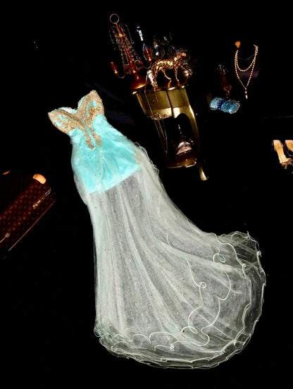 Lovely Strapless Green Prom Dress Appliques Sequins Tulle A-Line Evening Dress GG6077