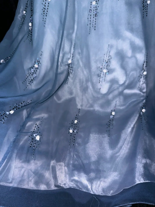 Ornate Spaghetti Straps Blue Prom Dress Sequins Floral A-Line Evening Dress GG6078