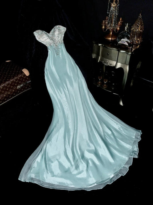 Ethereal Sweetheart Neck Blue Prom Dress Beading A-Line Evening Dress GG6081