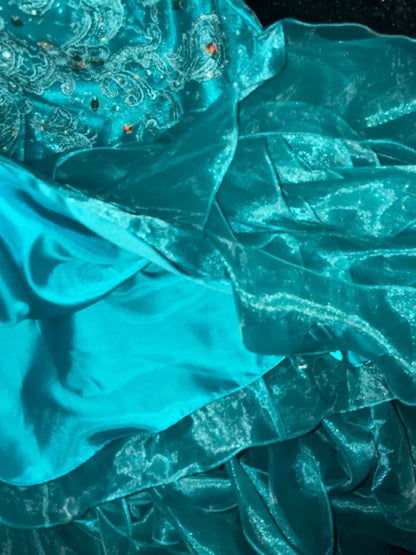 Dreamy Sweetheart Neck Teal Homecoming Dress Crystals Ruffles A-Line Birthday Dress GG6085