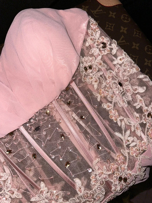 Trendy Strapless Slit Pink Prom Dress Appliques Sequins Mermaid Evening Dress GG6086
