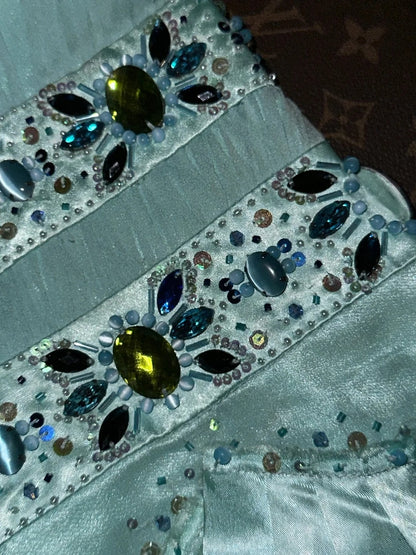 Y2K V Neck Teal Homecoming Dress Beading Tiered A-Line Birthday Dress GG6089