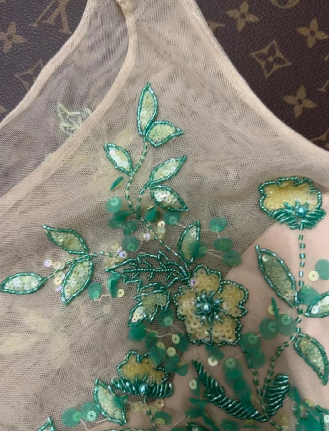 Vintage Boat Neck Green Prom Dress Beading Floral A-Line Evening Dress GG6092