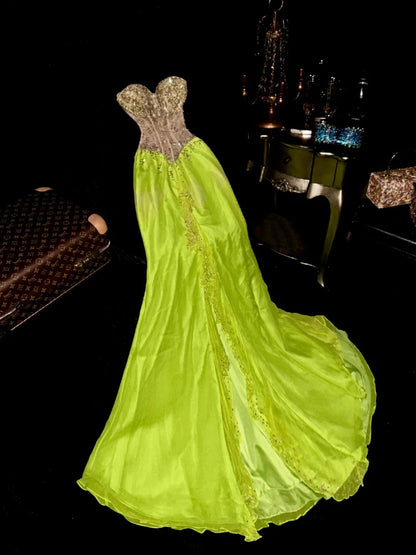 Attractive Sweetheart Neck Green Prom Dress Beading A-Line Evening Dress GG6093