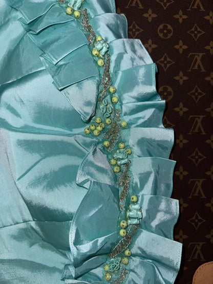 Elegant Strapless Mint Green Prom Dress Ruffles Beading Mermaid Evening Dress GG6098