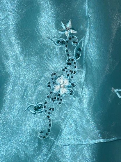 Charming Strapless Blue Prom Dress Sequins Embroidered A-Line Evening Dress GG6102