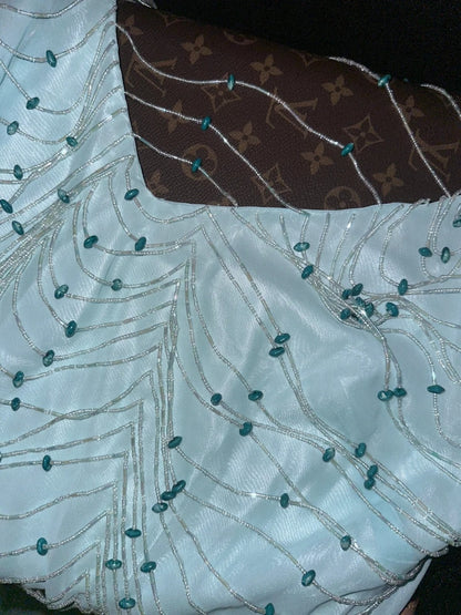 Glittering Spaghetti Straps Blue Prom Dress Beading Chiffon A-Line Evening Dress GG6111