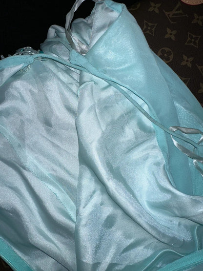 Glittering Spaghetti Straps Blue Prom Dress Beading Chiffon A-Line Evening Dress GG6111
