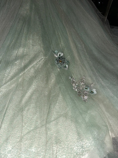 Sleek Jewel Neck Mint Green Prom Dress Embroidered Sequins Tulle Mermaid Evening Dress GG6115