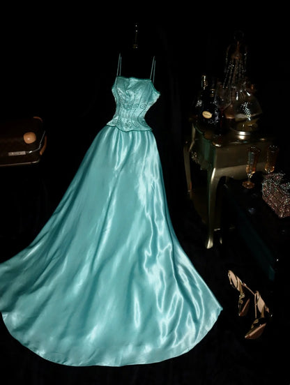 Attractive Spaghetti Straps Mint Green Prom Dress Sequins A-Line Evening Dress GG6117