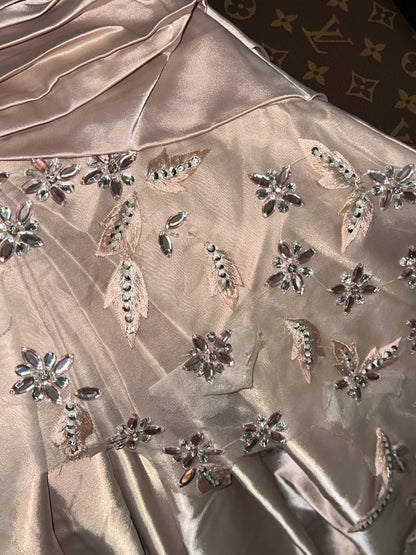 Glowing Sweetheart Neck Champagne Prom Dress Beading Crystals Mermaid Evening Dress GG6120