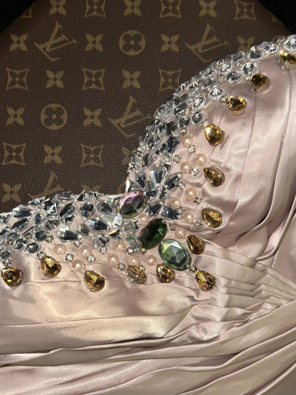 Glowing Sweetheart Neck Champagne Prom Dress Beading Crystals Mermaid Evening Dress GG6120