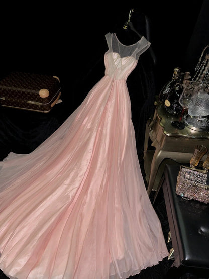 Trendy Pink Prom Dress Tulle Satin A-Line Evening Dress GG6122