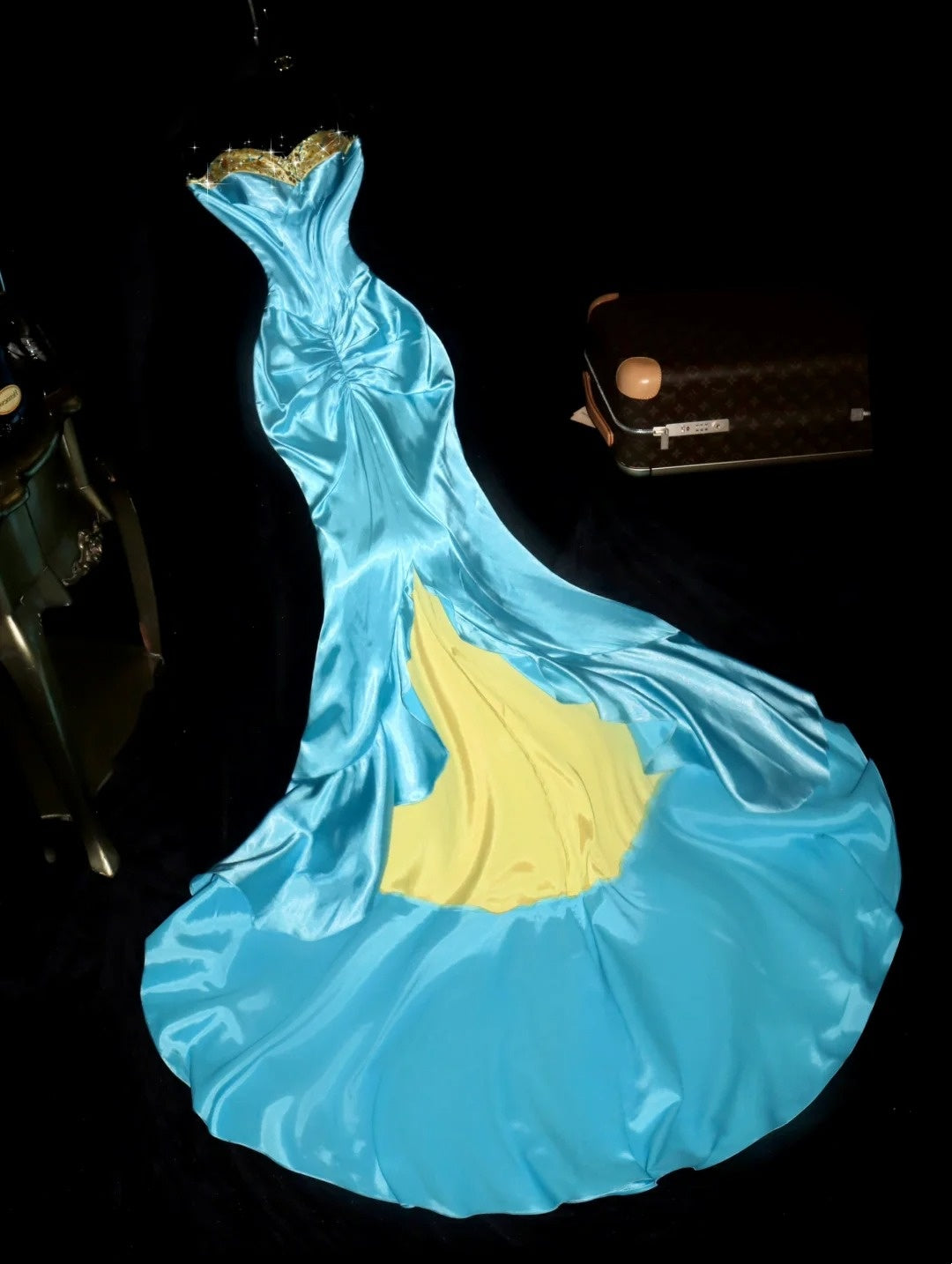 Elegant Sweetheart Blue Prom Dress Sequins Mermaid Evening Dress GG6123