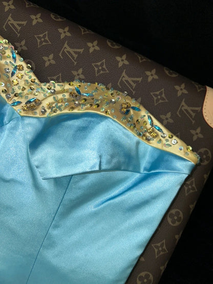 Elegant Sweetheart Blue Prom Dress Sequins Mermaid Evening Dress GG6123