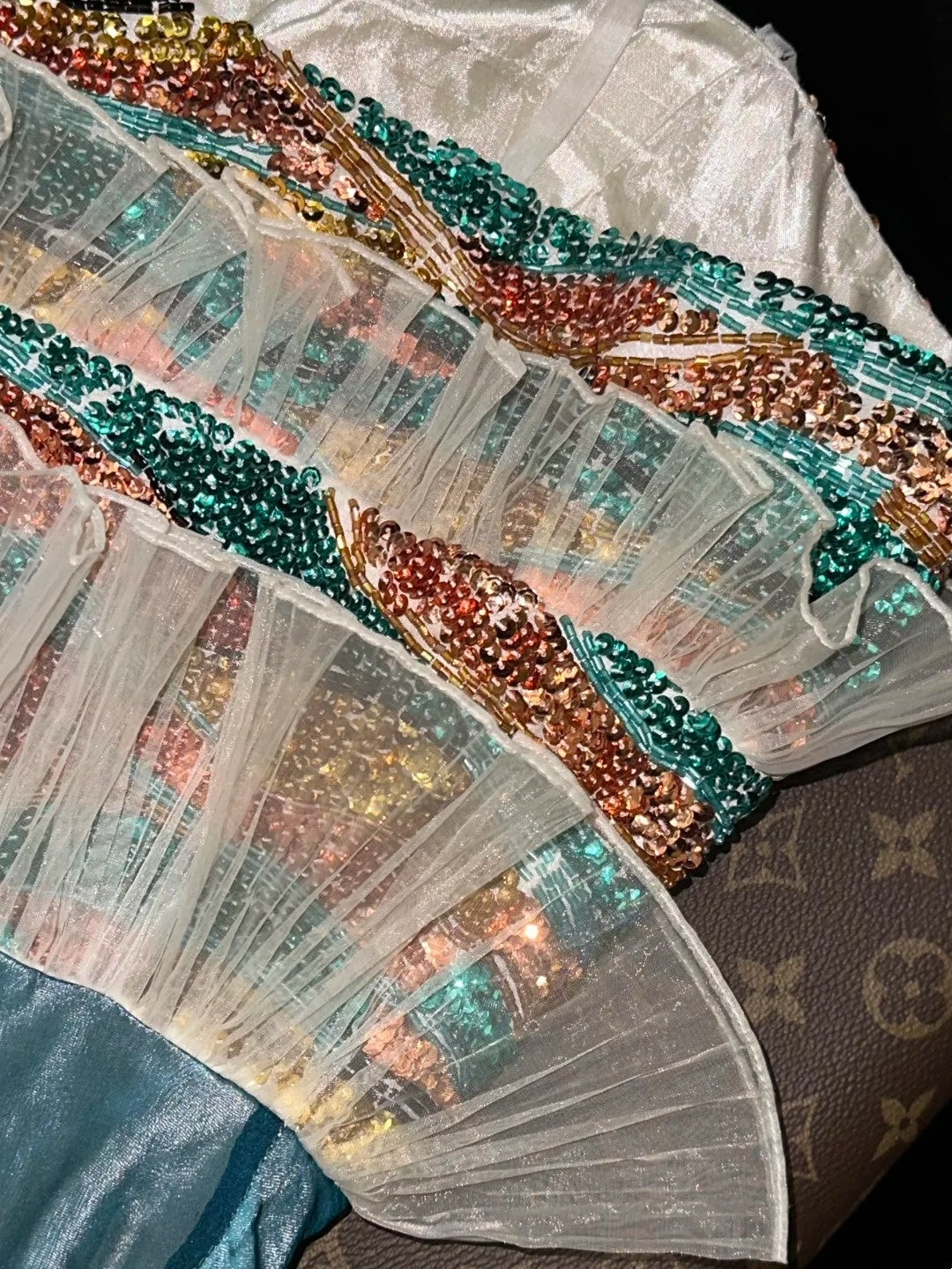 Retro Strapless Sequins Prom Dress Ruffled Tulle Mermaid Evening Dress GG6125