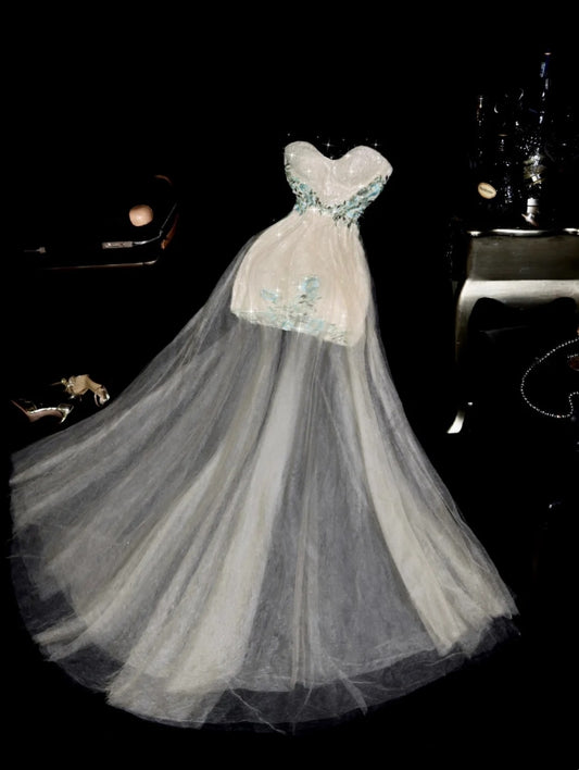 Superb Strapless Tulle Homecoming Dress Lace Sequins Embroidered Sheath Birthday Dress GG6130