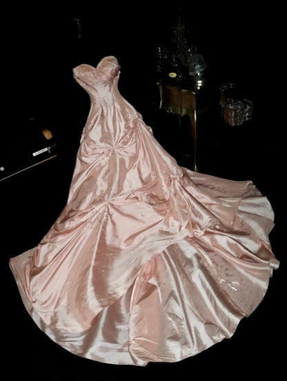 Fascinating Strapless Prom Dress Pink Beads A-Line Evening Dress GG6131