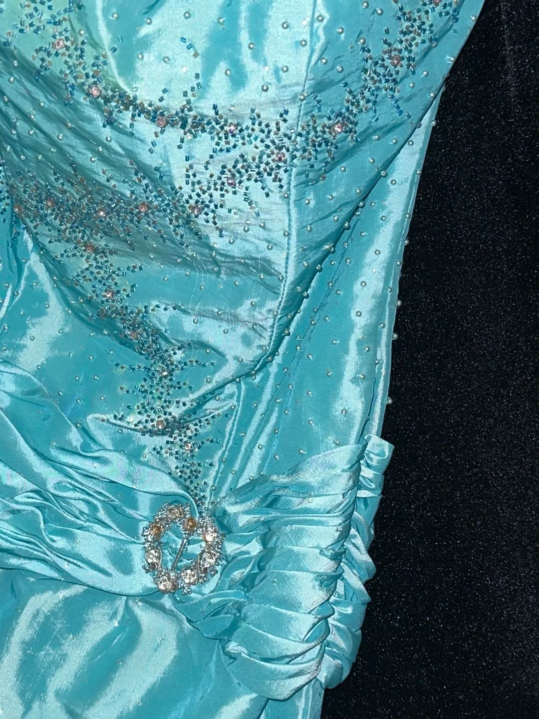 Enchanting Strapless Blue Prom Dress Beads Mermaid Evening Dress GG6134