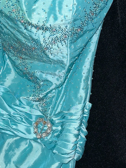 Enchanting Strapless Blue Prom Dress Beads Mermaid Evening Dress GG6134