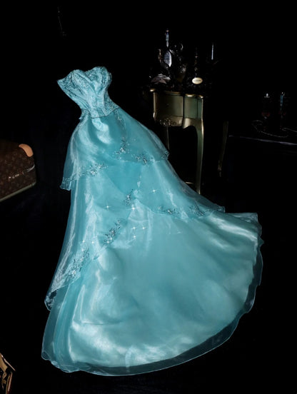 Dreamy Strapless Blue Long Prom Dress Inspo Sequins Bodice A-Line Evening Dress GG6138