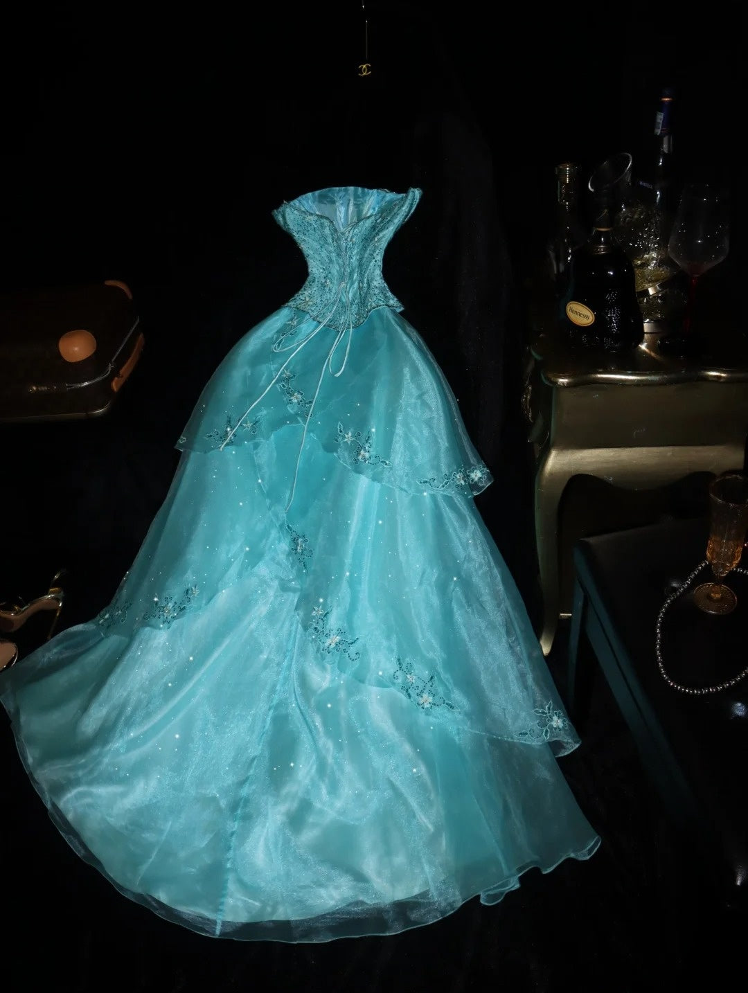 Dreamy Strapless Blue Long Prom Dress Inspo Sequins Bodice A-Line Evening Dress GG6138