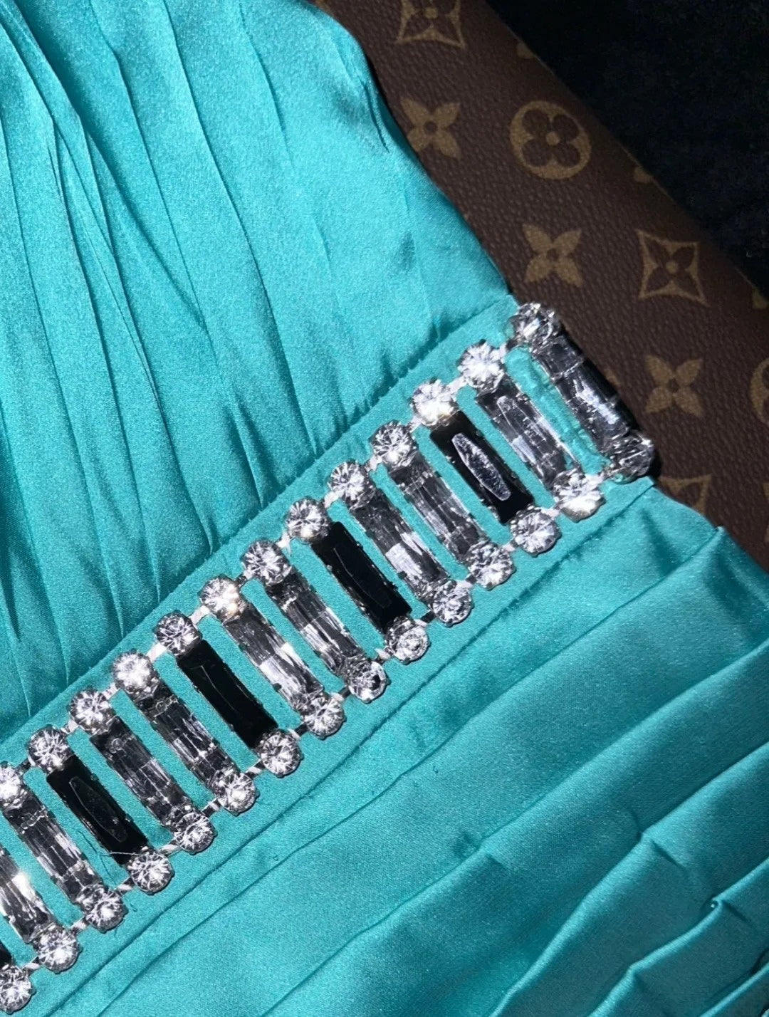 Chic One Shoulder Teal Prom Dress Pleated Beaded Mermaid Evening Dress GG6139